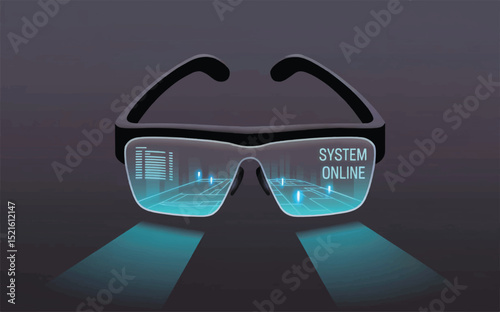 Futuristic augmented reality glasses with system online interface technology vector illustration