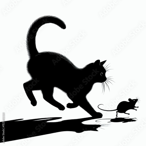 silhouette of a cat and mouse