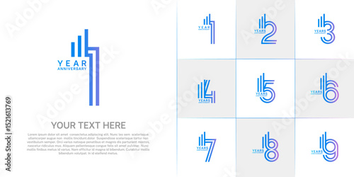 Anniversary logo type set with double line number. blue color can be use special moment