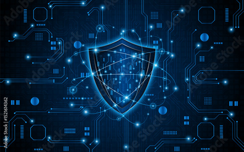 Abstract technology circuit board background with shield symbols concept of data protection and cyber privacy. modern security technology innovation concept background