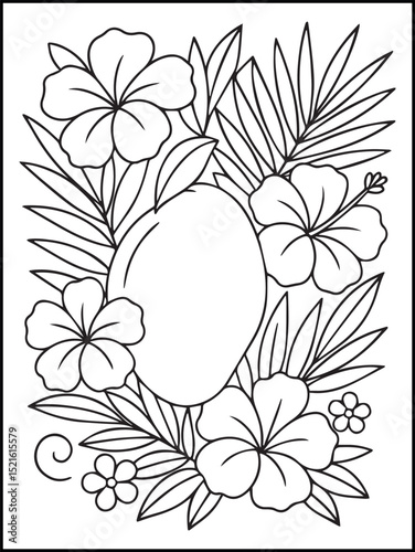 Summer Coloring Page for Kids and Adults – Printable Black and White Line Art with Fruit and Flowers for Stress Relief, Relaxation, and Fun