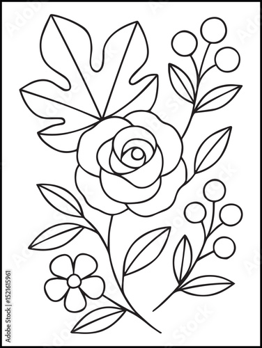 Summer Coloring Page for Kids and Adults – Printable Black and White Line Art with Fruit and Flowers for Stress Relief, Relaxation, and Fun