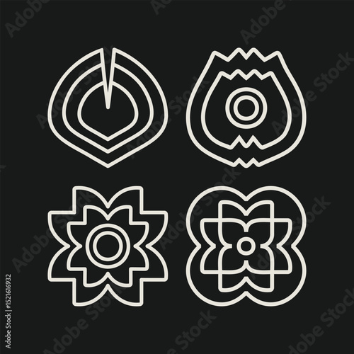 Mid century modern flowers vectors. Simple geometric icons.
