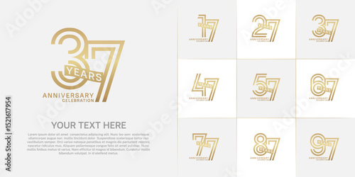 Anniversary logo type set with double line number. gold color with ribbon can be use special moment