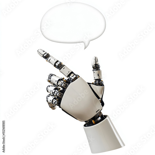 White robot hand isolated on a white background with a white cloud bubble above it