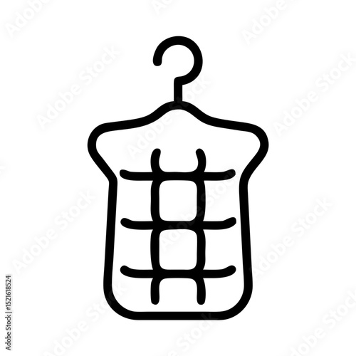 Hanging padded soft hanger organizer icon with pockets in black outline