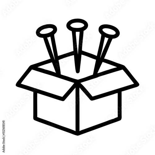 Push pin box icon, box of nails icon in outline style