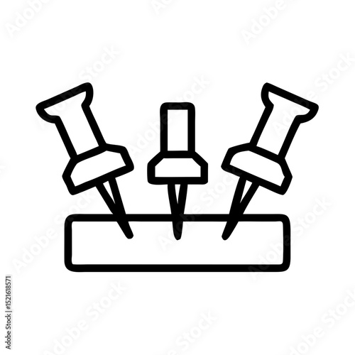 Three push pins in black outline icon