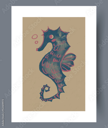 A vividly stylized illustration of a seahorse, showcasing vibrant colors and artistic flair