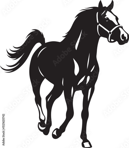 Black horse in motion powerful silhouette, Galloping horse minimal art