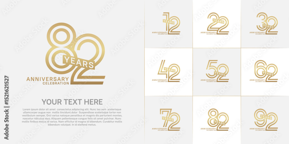 Fototapeta premium Anniversary logo type set with double line number. gold color with ribbon can be use special moment