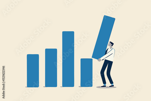 Revenue forecast cut, stock market price correction or global economic slow down due to Coronavirus COVID-19 crisis concept, businessman financial advisor or expert cut and hold piece of bar graph.