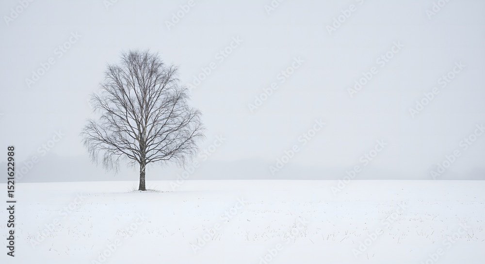 Solitary bare tree on a snowy field in winter Solitary bare tree on a snowy field in winter