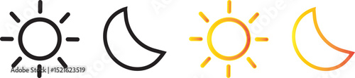 Sun and moon icons set vector, Screen modes icons set, brightness and contrast level control symbols Circle with arrow sun and moon vector illustration,
