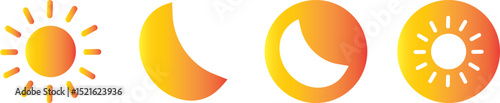 Change day and night cycle line icon, Screen modes icons set, brightness and contrast level control symbols Circle with arrow sun and moon vactor,