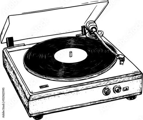 Turntable Record player sketch PNG illustration with transparent background