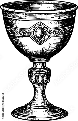 precious antique goblet sketch engraving vector illustration. T-shirt apparel print design. Scratch board imitation. Black and white hand drawn image.