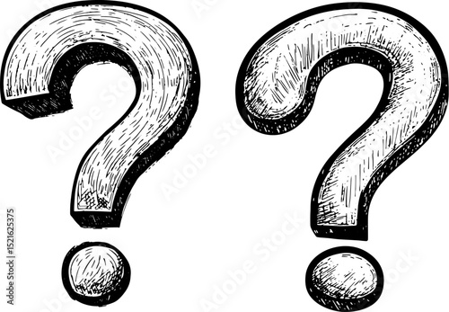 large question mark sketch engraving vector illustration. T-shirt apparel print design. Scratch board imitation. Black and white hand drawn image.