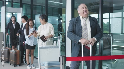Frustrated airline passengers waiting in queue