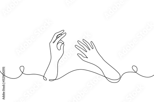 Minimal continuous one line drawing of hands reaching above water, symbolizing hope, emotional connection, and a silent cry for help and emotional connection. Vector Editable stroke