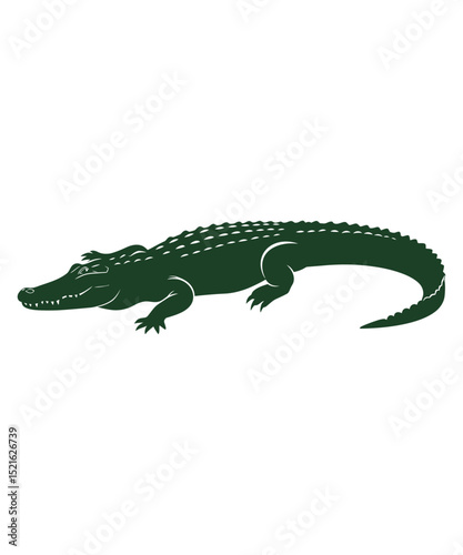 Dark Green Silhouette of a Crocodile in Profile View