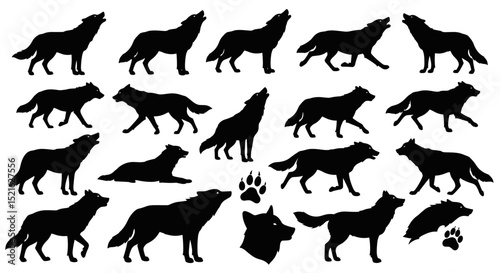 Silhouette set of wild and farm animals in black vector design