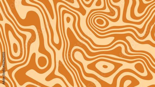 Pattern of waves on salt caramel background with wavy texture of peanut and chocolate swirled with butter. Vector candy syrup. Abstract cream sauce, toffee marble twirl background.