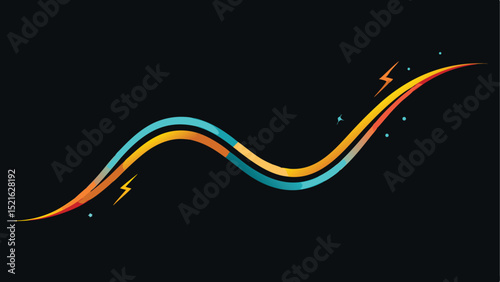 Abstract glowing wave with electric trails in vibrant colors silhouette design