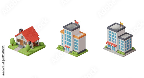 Colorful 3D Models of Residential and Commercial Buildings