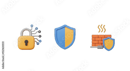Digital Security vector icons sets Padlock Shield Firewall and Data Protection Concepts