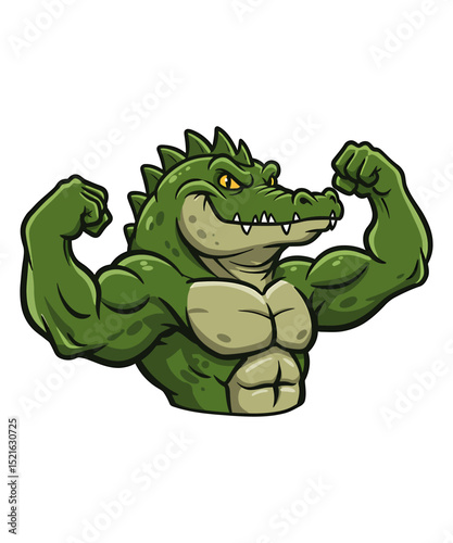 A Muscular Green Crocodile Flexing its Biceps