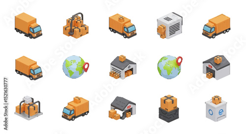 3D Isometric 3D Render of Global Logistics and Delivery Process