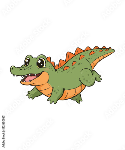 A cute cartoon crocodile is swimming happily