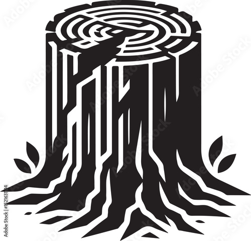  Wood tree stump cut down icon silhouette outline vector.
