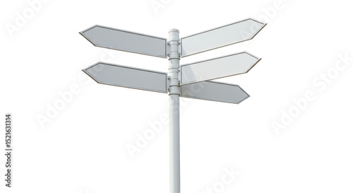 Isolated Blank White Directional Signpost Multiple Arrows