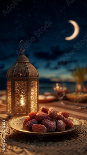Delightful Evening With Lantern and Dates Under Serene Moonlit Sky