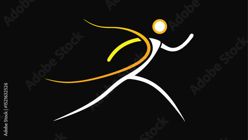Abstract silhouette of a running human figure with light trails on a transparent background