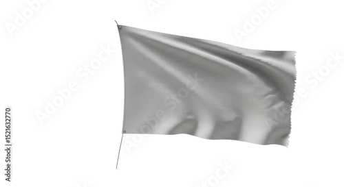 Isolated Blank White Fabric Flag Blowing in the Wind
