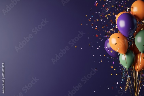 Colorful Balloons With Confetti Against a Deep Blue Background for Celebratio...