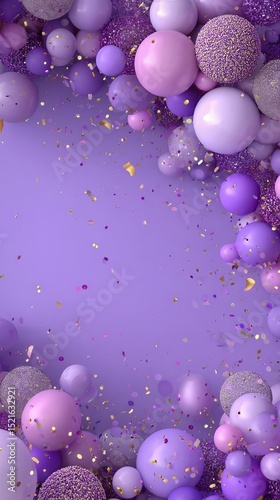 Colorful Balloons With Confetti Against a Purple Backdrop Create a Festive At...