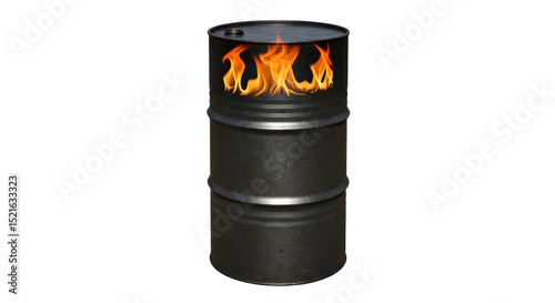 Isolated Burning Barrel of Oil with Flames