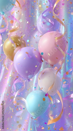 Colorful Balloons With Confetti Create a Festive Atmosphere Perfect for a Cel...