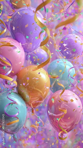 Colorful Balloons and Confetti Create a Festive Atmosphere for Celebrations a...