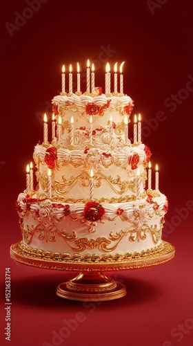 Delicious Cake With Candles, Topping, and Decorations Perfect for Celebrations.
