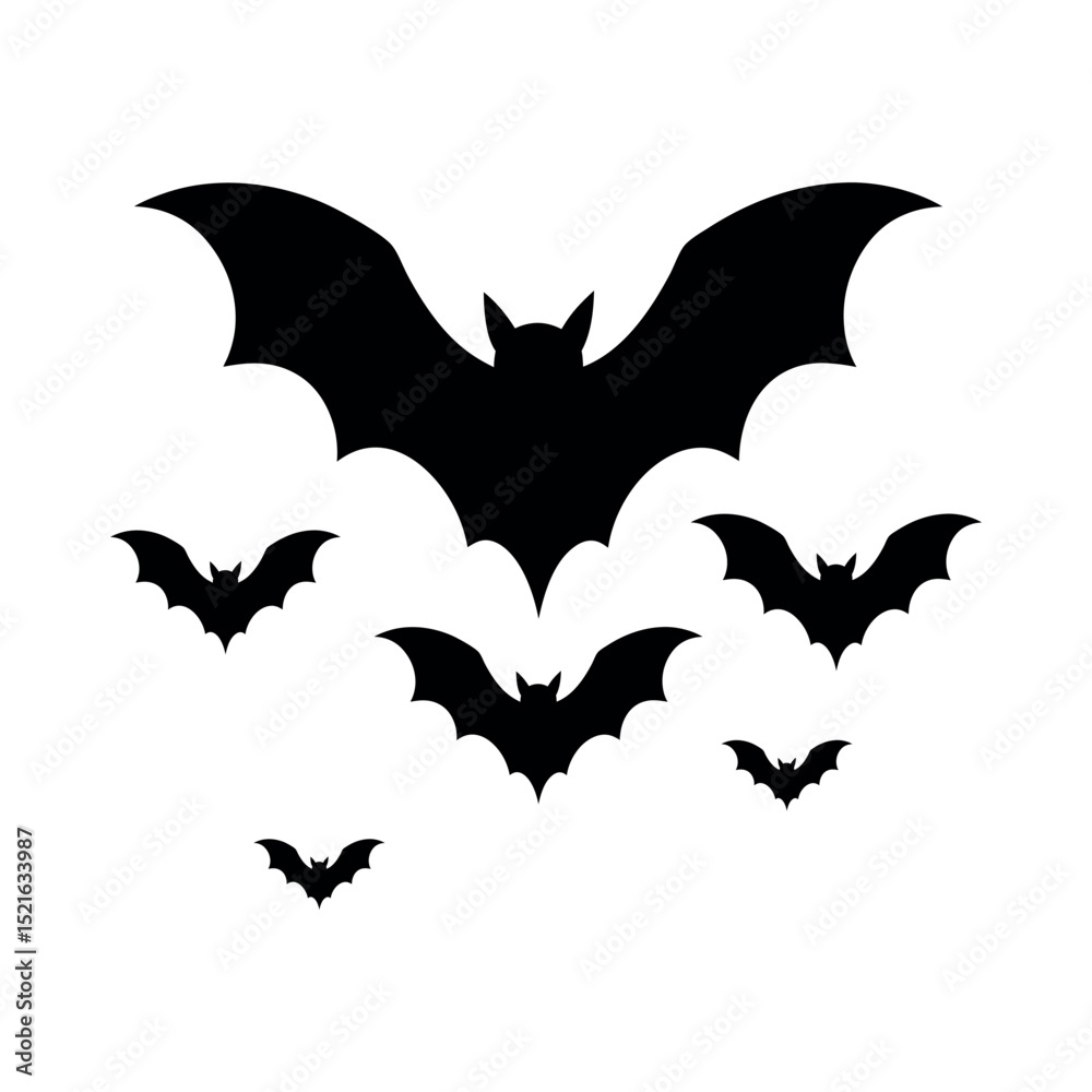 Naklejka premium A spooky swarm of flying bat silhouettes for Halloween.