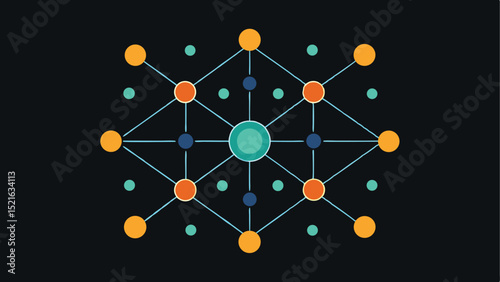 Abstract vector design illustrating machine learning networks and digital data processing