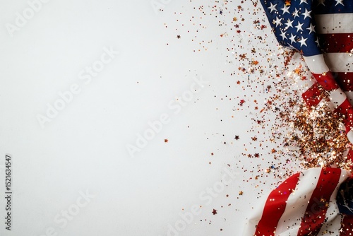 Sparkling Celebration of American Pride With Stars and Stripes on White Backg...