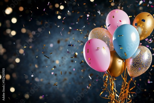 Colorful Balloons and Confetti Create a Festive Atmosphere for Celebration
