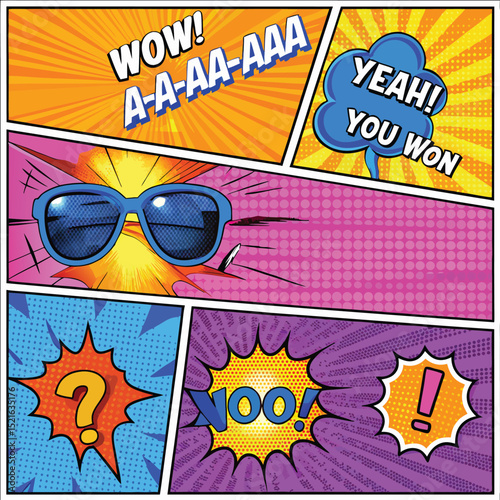 Wow A-A-Aaa Aaaa Yeah You Won Comic Set PNG | Pop Art Expressions, Cartoon Speech Bubbles, Excited Sound Effects