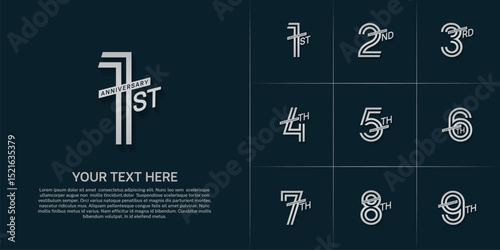 Anniversary set design with double line number. silver color for celebration event